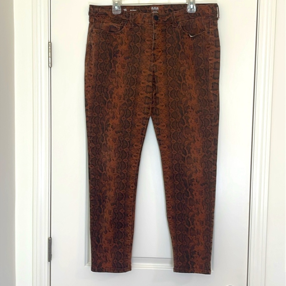 a.n.a. Rust Brown Charcoal Animal Print Skinny Jeans Size 16